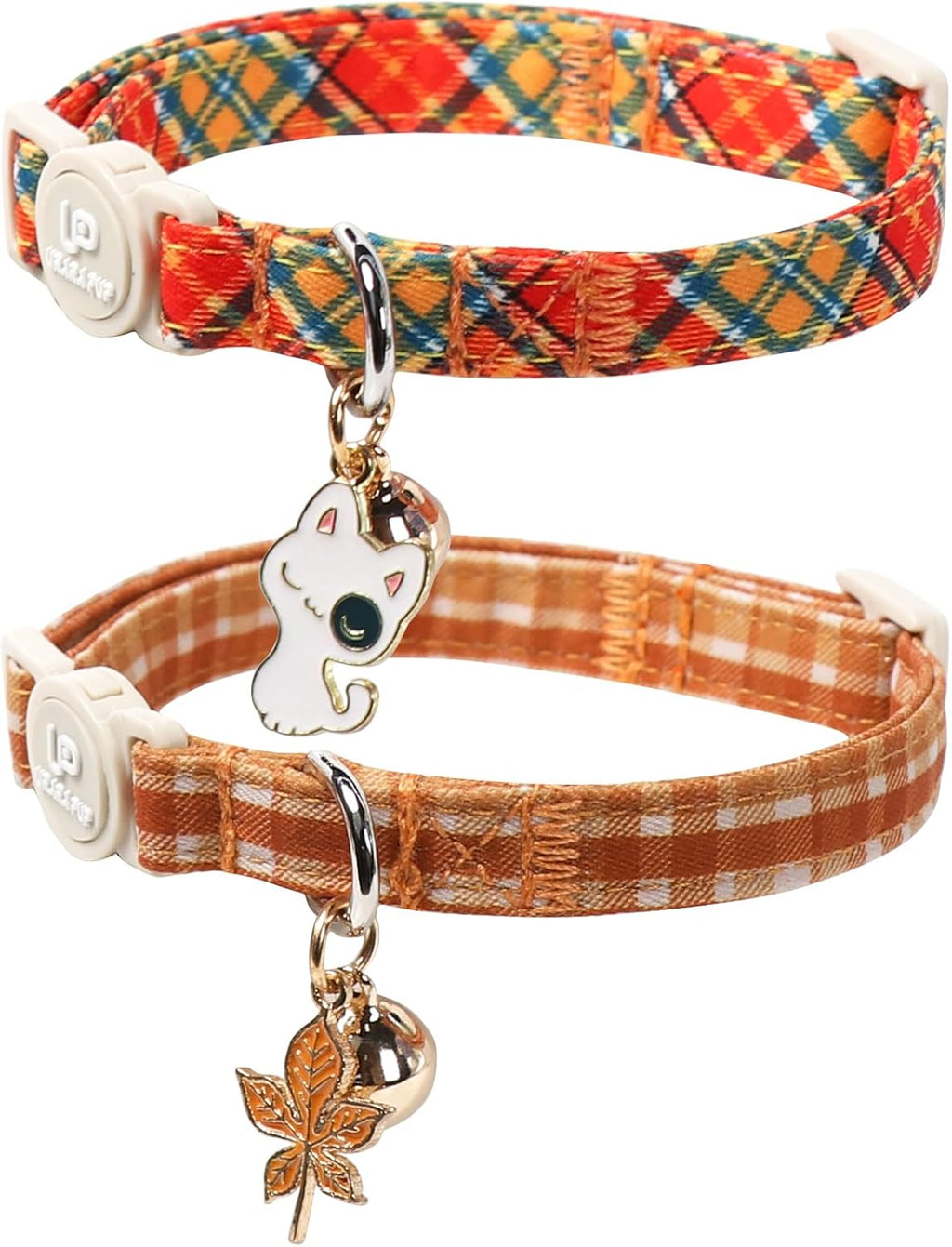 Cat Collar-2Pack Autumn Orange Plaid Kitten Collars-Halloween Plaid Breakaway Kitty Collars-Cute Kitty Pendants,Yellow O