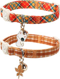 Cat Collar-2Pack Autumn Orange Plaid Kitten Collars-Halloween Plaid Breakaway Kitty Collars-Cute Kitty Pendants,Yellow O
