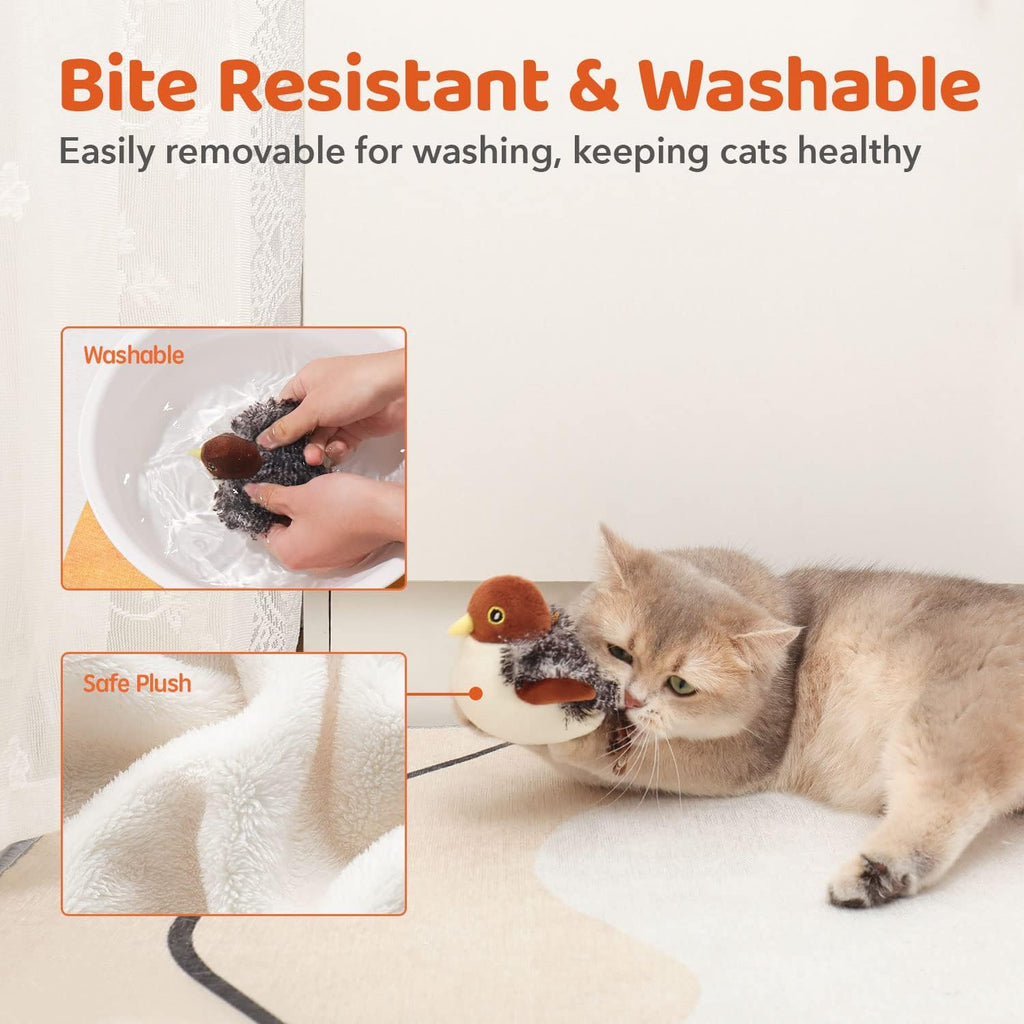 Potaroma Cat Toys Rechargeable Flapping Bird Sparrow, Lifelike Chirp Tweet, Touch Activated Kitten Toy Interactive Cat E