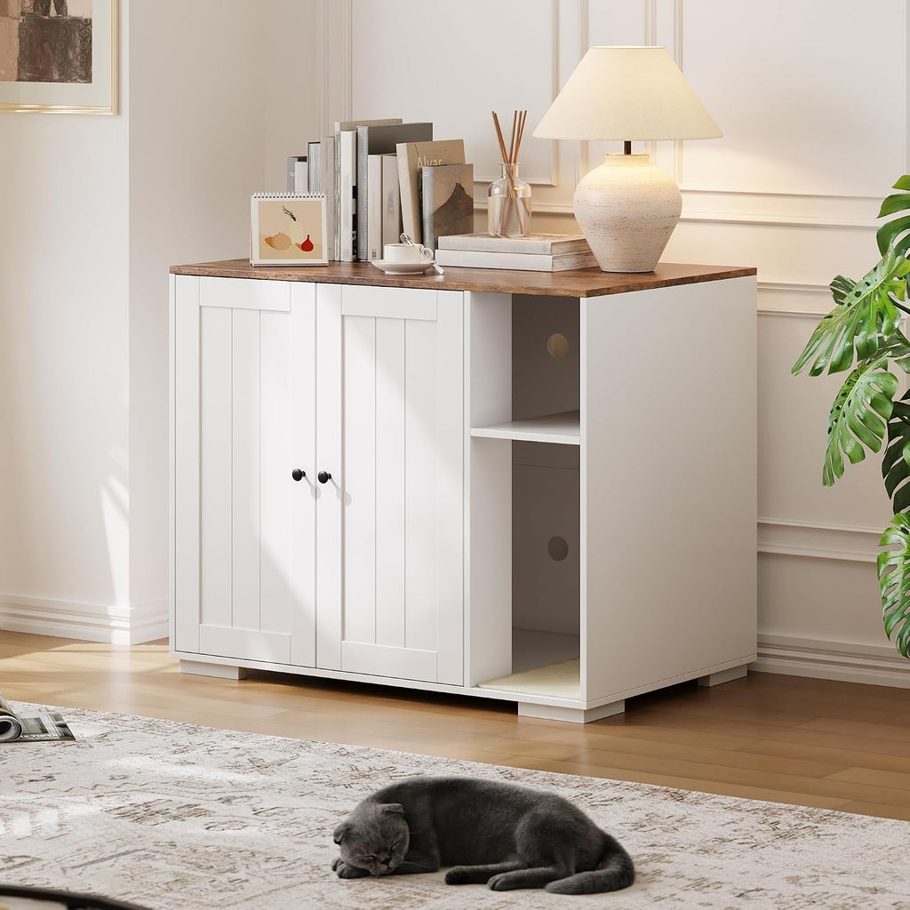 Large Cat Litter Box Enclosure with Power Outlet for Auto Litterbox Robot