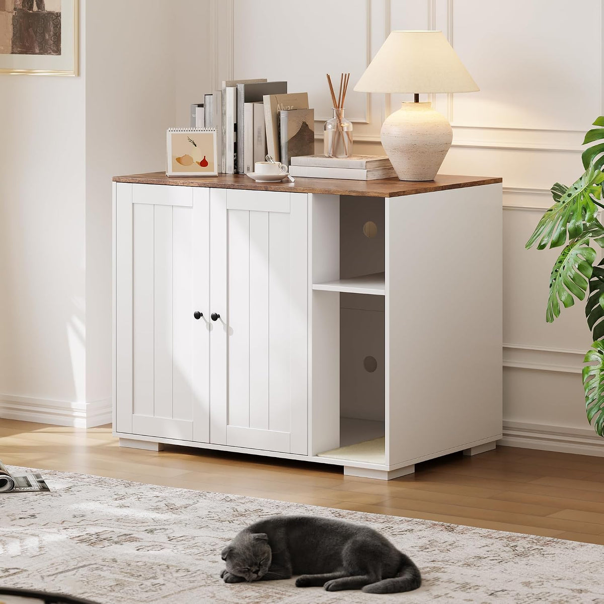 Large Cat Litter Box Enclosure with Power Outlet for Auto Litterbox Robot