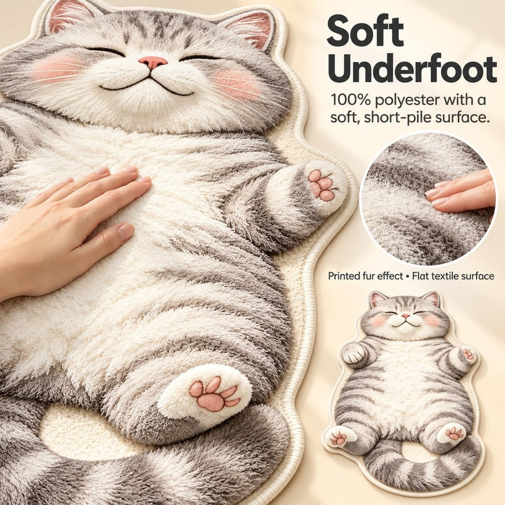 3D Cat Shaped Rug, Plush Sleeping Cat Floor Mat, Non-Slip Room Decor