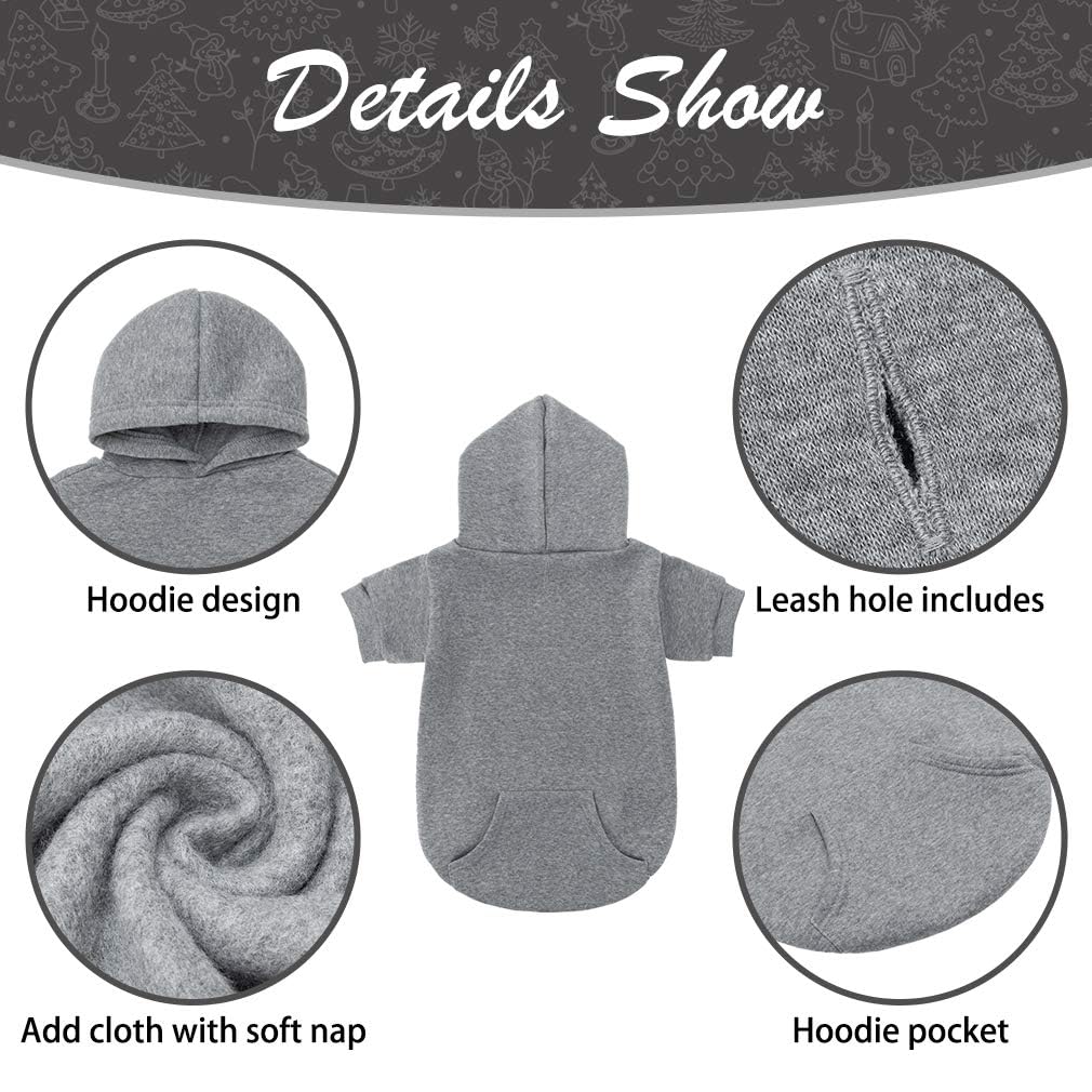 KOOLTAIL Dog Hoodie for Large Medium Small Dogs, Soft and Warm Pet Sweater with Leash Hole and Pocket Boy Girl, Puppy Fall Winter Jacket Clothes, French Pitbull Cold Weather Coat Sweatshirt, Grey XL