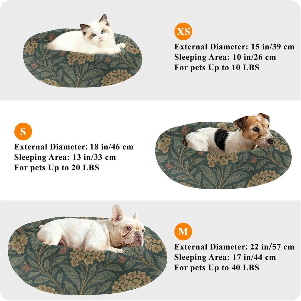 William Morris Euphorbia Pattern Pet Dog Beds Relieve Stress Dog Pillow Bed for Extra Small Size Pets Sleeping M