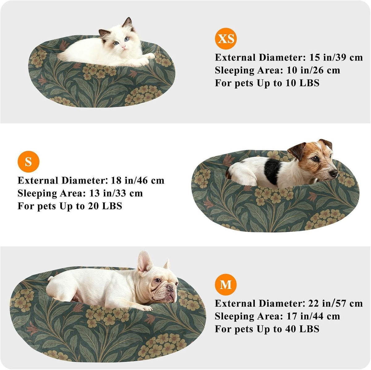 William Morris Euphorbia Pattern Pet Dog Beds Relieve Stress Dog Pillow Bed for Extra Small Size Pets Sleeping M