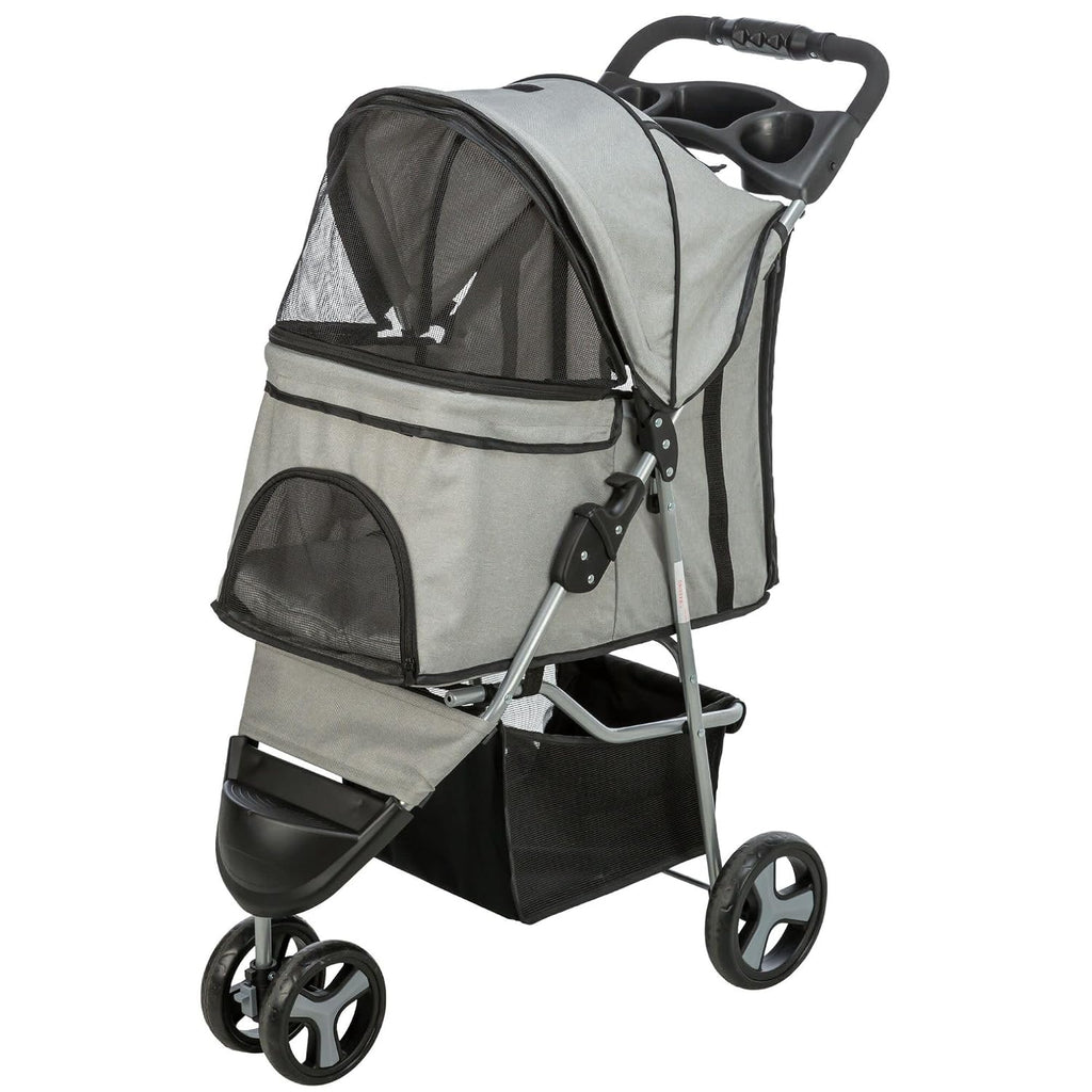 Trixie Foldable Pet Stroller for Cats and Dogs, Pet Carrier Strolling Cart with Weather Cover, Storage Basket, Cup Holde