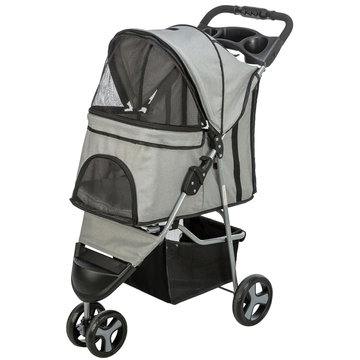 Trixie Foldable Pet Stroller for Cats and Dogs, Pet Carrier Strolling Cart with Weather Cover, Storage Basket, Cup Holde