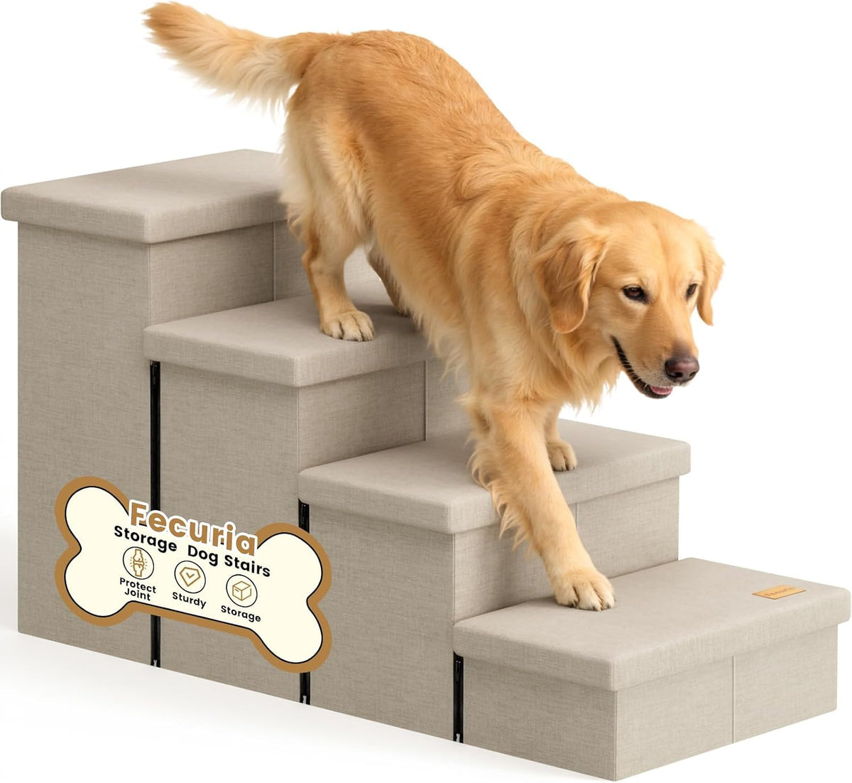 3-Step Dog Stairs for Large Dogs with Storage 18" H, Light Grey