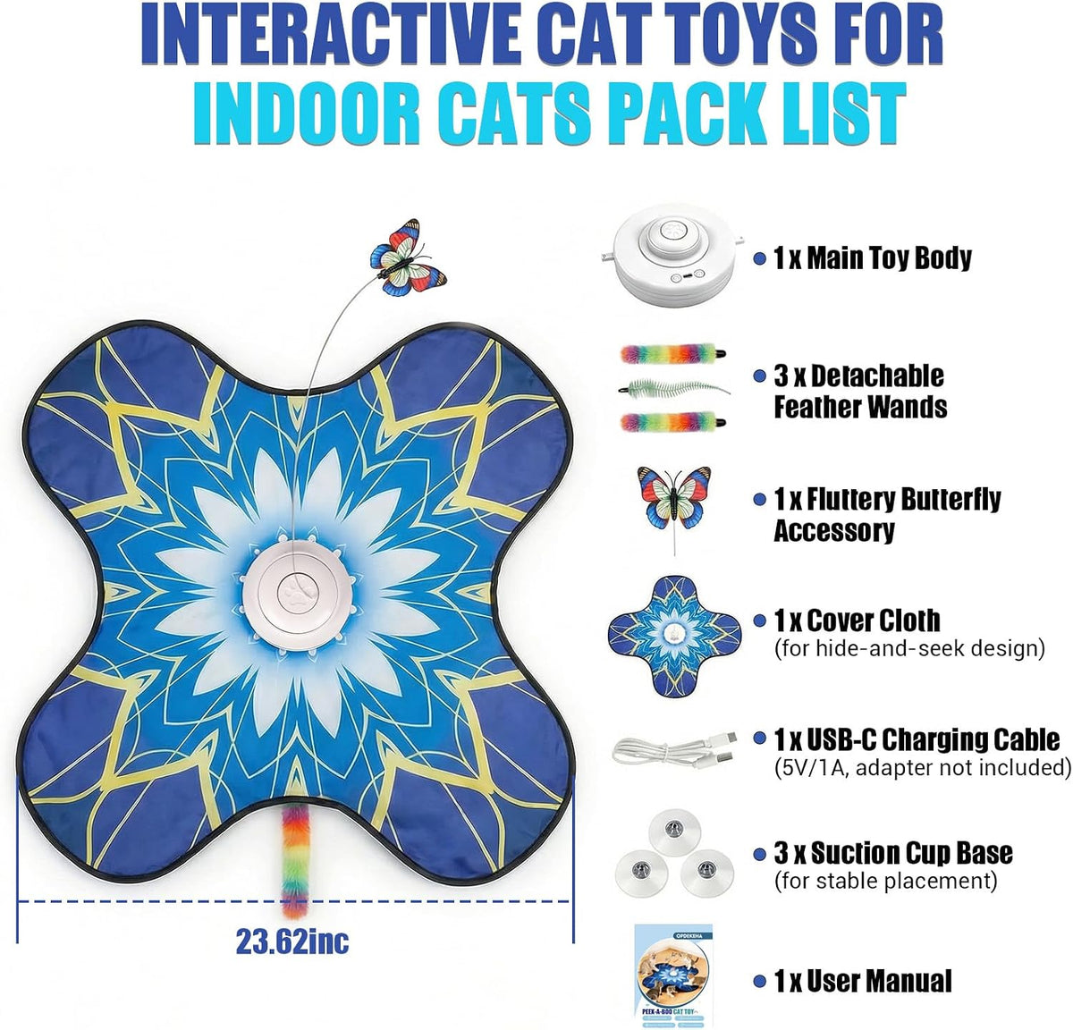 Interactive Cat Toys For Indoor Cats, Rechargeable Touch Automatic Cat Toy