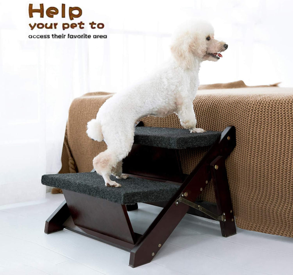 MEWANG Wooden Pet Stairs - 2 Step Foldable Ramp for Senior Dogs & Cats