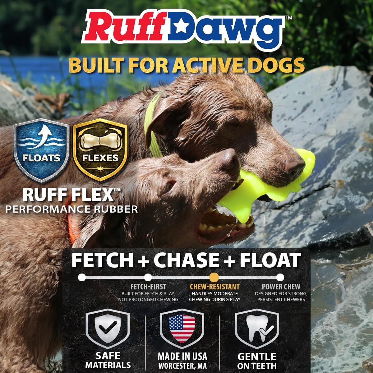 Ruff Dawg Ruff-Flex Flying Fish Floating Dog Toy, MD, Orange