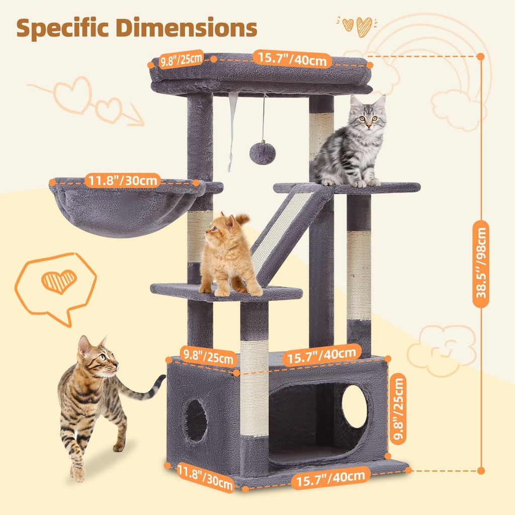 Taoqimiao Cat Tree, 38.5In Cat Tower for Indoor Cats, Suitable for Kittens