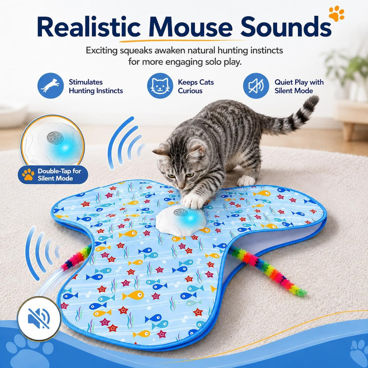 Interactive Cat Toys for Indoor Cats, Hide and Seek, 3 Smart Modes, 2500mAh