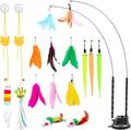 Cat Wand Toy, 15 Pcs Interactive Cat Feather Toys for Indoor Self Play & Exercise, 2 Play Modes Kitten Teaser Wand, Reus