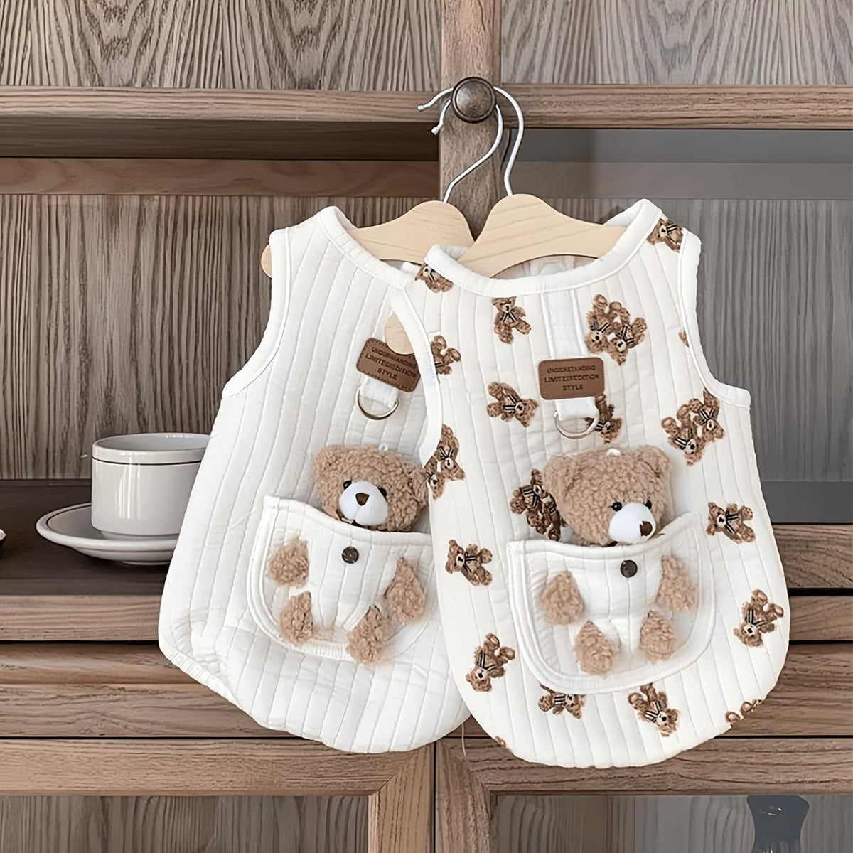 Dog Vest with 3D Plush Teddy Bear Pocket, 2-Pack，S (2.2-4.4lbs)