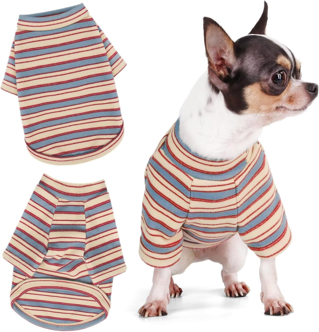 Stylish Striped Block Dog Shirt Breathable Clothes Red&Blue M
