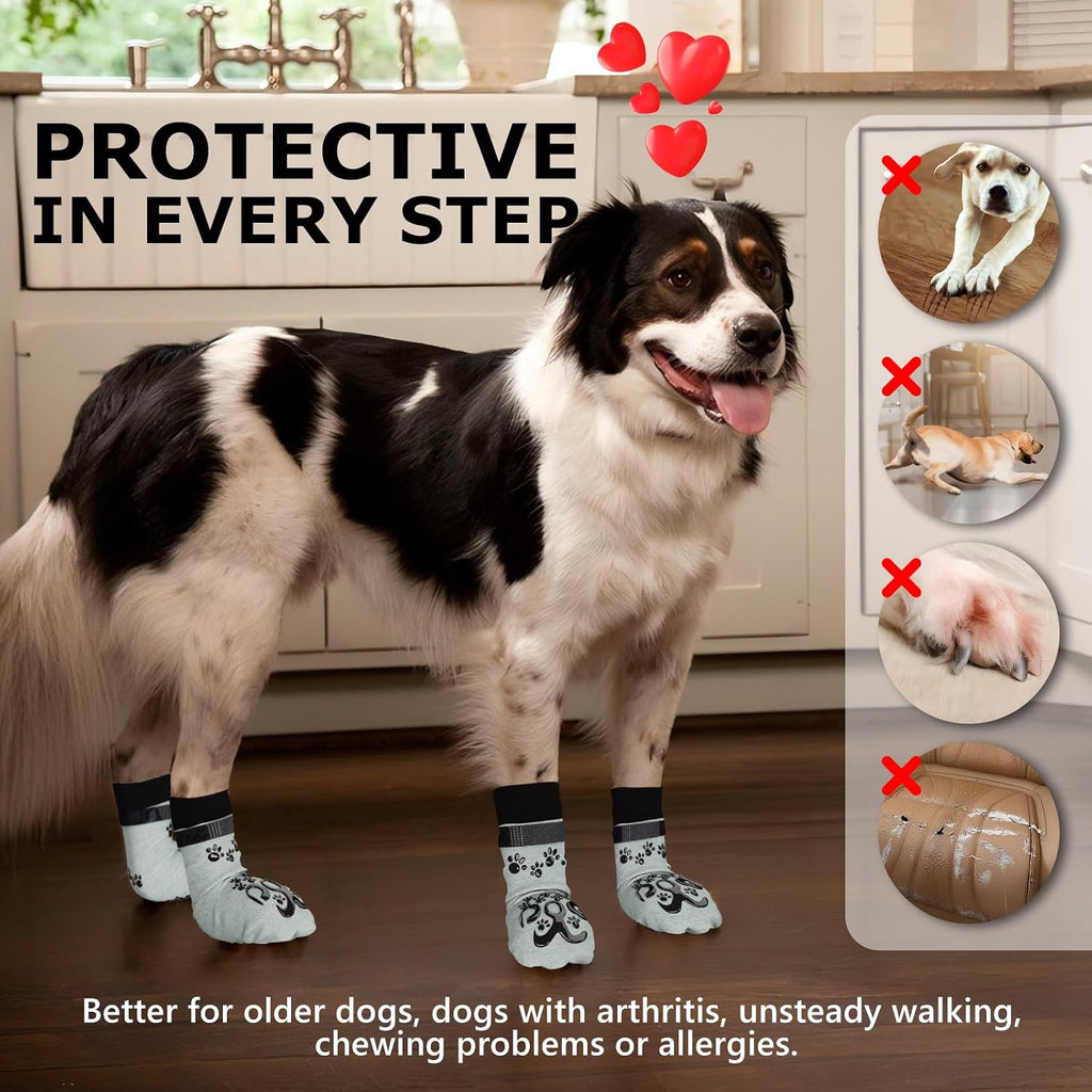 Dog Socks for Hardwood Floors Anti Slip - Double Side Dogs Booties to Prevent Licking, Hot Pavement Paw Protectors, No T