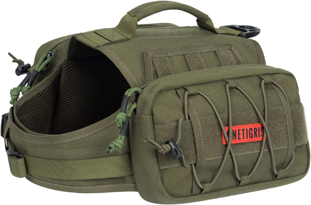OneTigris Dog Backpack for Medium & Large Dogs, Mammoth Nylon Dog Pack Tactical Backpack Harness with Side Pockets for H
