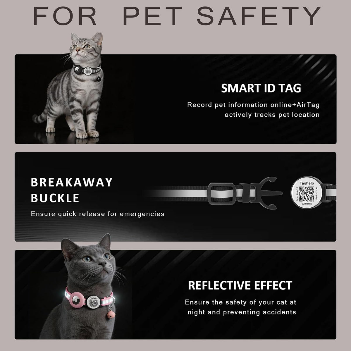 Reflective AirTag Cat Collar, Integrated Cat Collar with Air Tag Holder