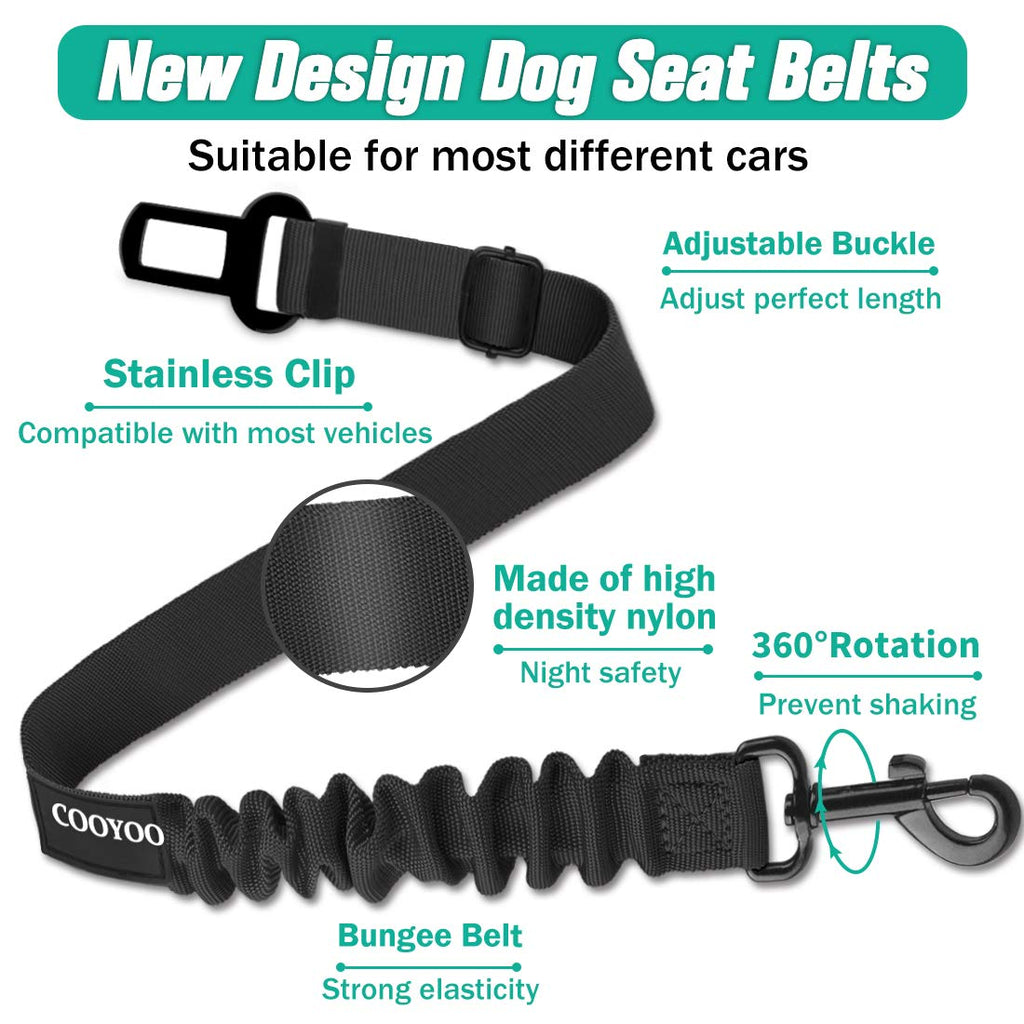 COOYOO Dog Seat Belt, Durability Retractable Dog Car Harness Adjustable Dog Seat Belt for Vehicle Nylon Pet Safety Seat Belts Heavy Duty & Elastic (1 Pack Black)