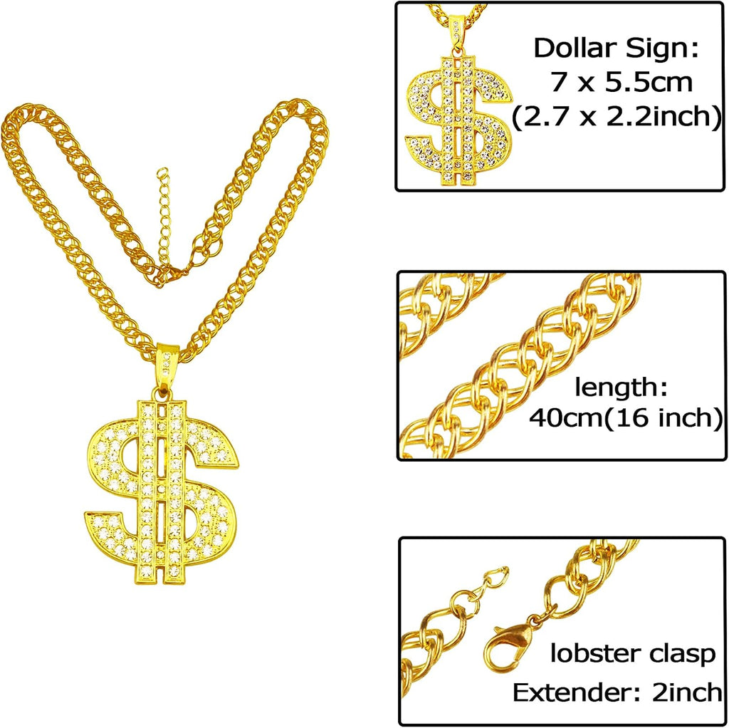 FUNKA Gold Chain Dog Collar Adjustable Cuban Link Dog Necklace with Crystal Dollar Sign Pendant Cute Fashion Pet Jewelry