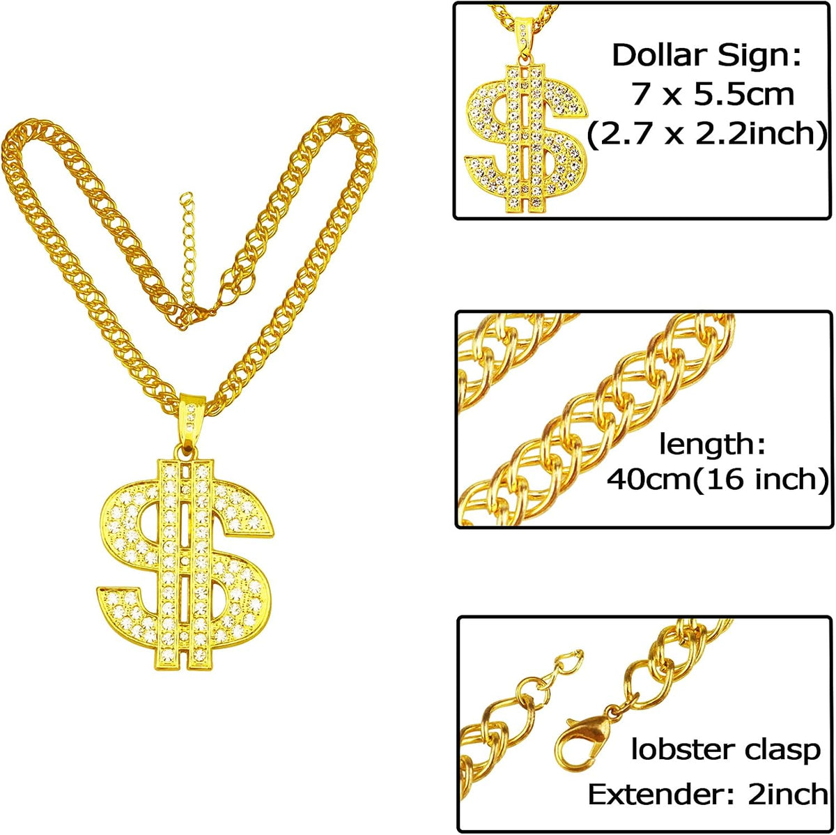 FUNKA Gold Chain Dog Collar Adjustable Cuban Link Dog Necklace with Crystal Dollar Sign Pendant Cute Fashion Pet Jewelry