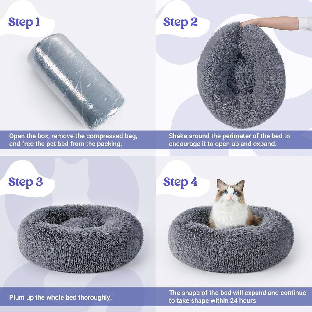 rabbitgoo Calming Cat Beds for Indoor Cats, 20 inches, Dark Grey