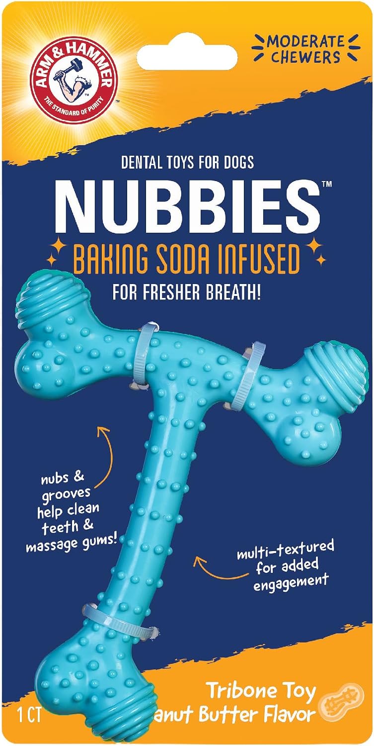 Arm & Hammer Nubbies - Dog Dental Toy, TriBone Chew, Peanut Butter Flavor