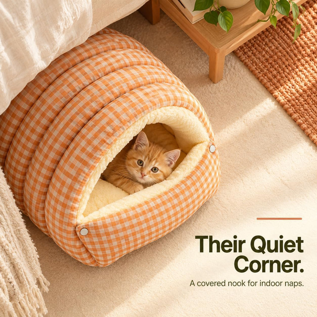 Dog Cave Bed & Cat Cave Bed,Thickened and Adjustable (Blue and White Checkered,L)