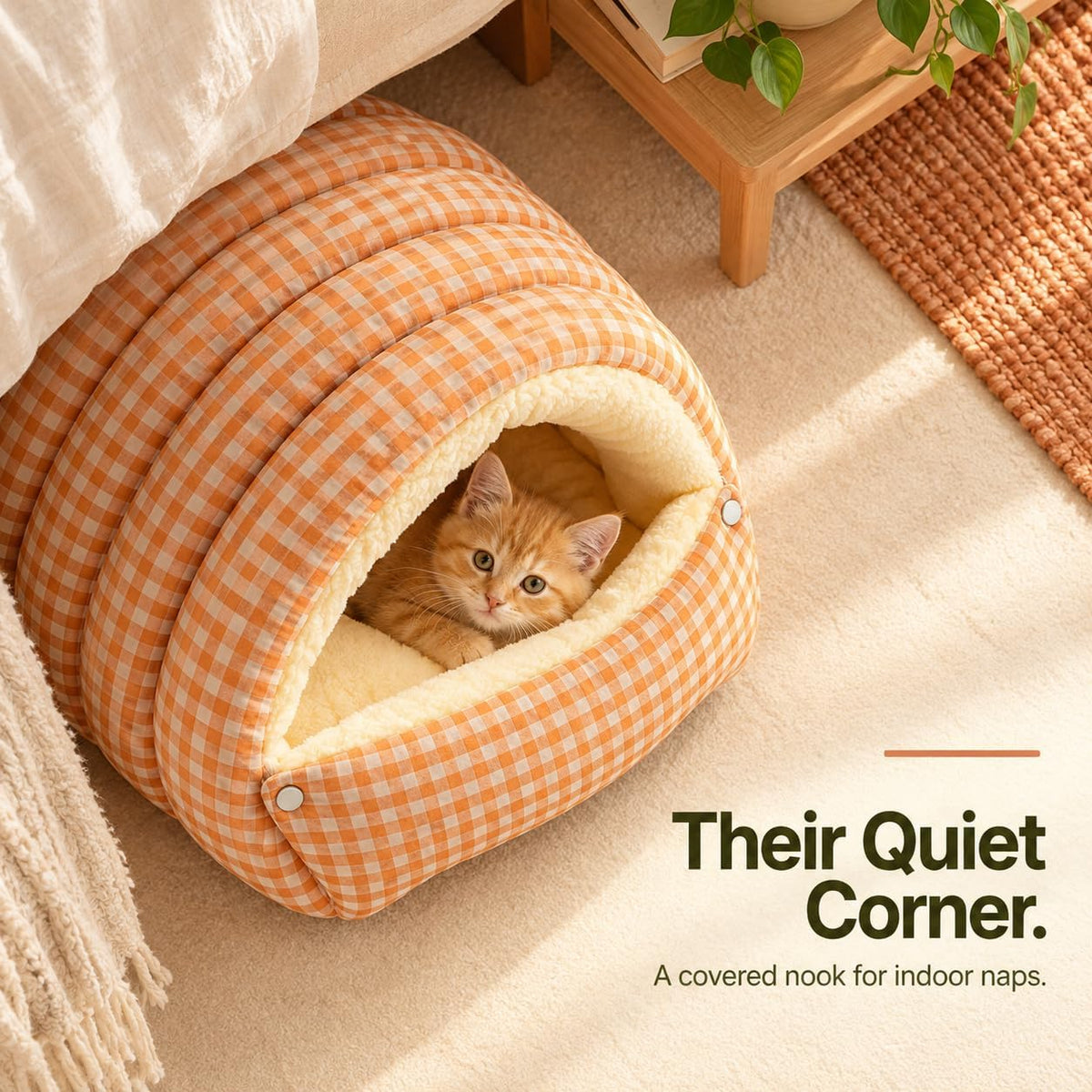 Dog Cave Bed & Cat Cave Bed,Thickened and Adjustable (Blue and White Checkered,L)