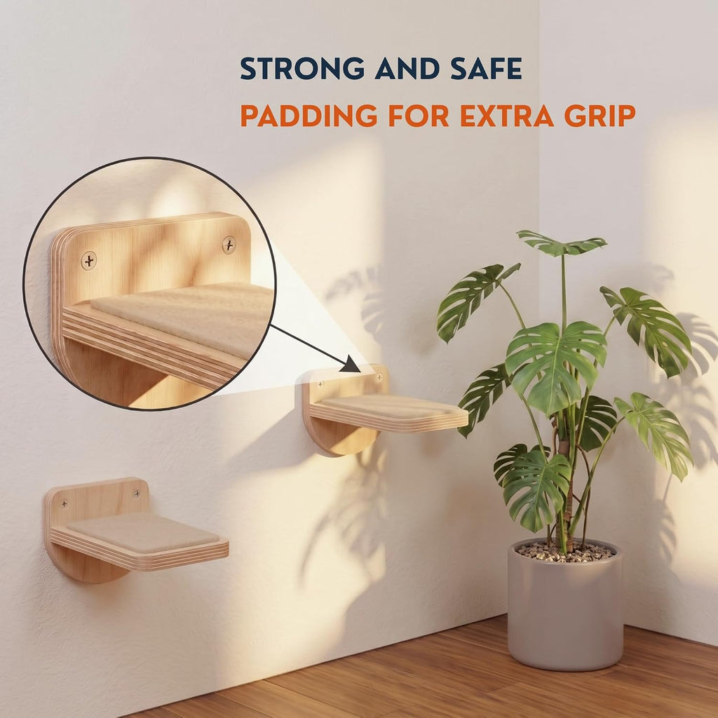 INICIO Cat Wall Steps - 3 Pack of Stairs for Cats to Climb - Natural Wood