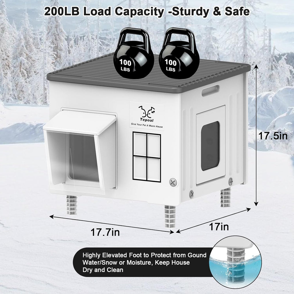 Heated Cat House for Outside, High Insulated Heated Outdoor Cat Shelter 100% Weatherproof with Escape Door, Elevated Out