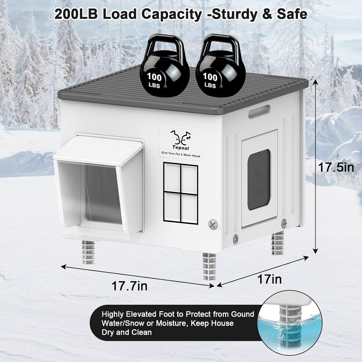 Heated Cat House for Outside, High Insulated Heated Outdoor Cat Shelter 100% Weatherproof with Escape Door, Elevated Out
