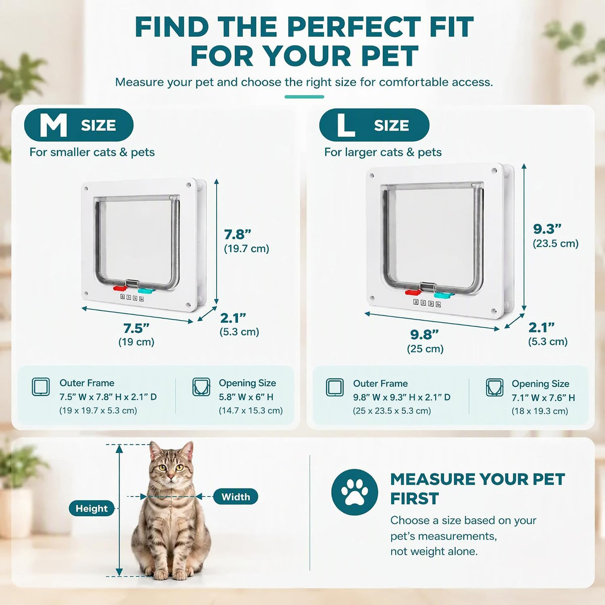 Cat Door 4 Way Lock Pet Flap for Interior Exterior Doors M
