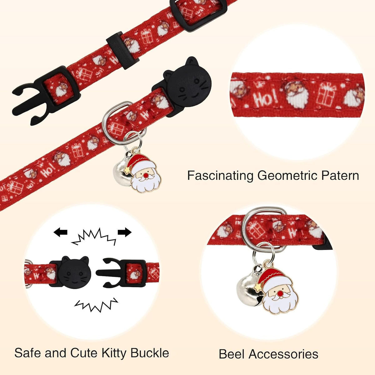 Christmas Cat Collar, Cotton Breakaway Collars for Girl Boy Kittens, Santa