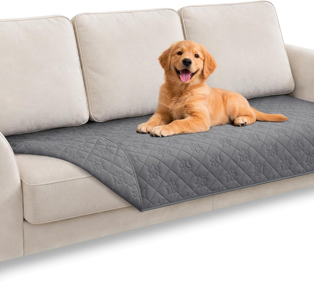 Pawfinity Waterproof Dog Blanket, Paw Print Quilted Couch Covers for Pets