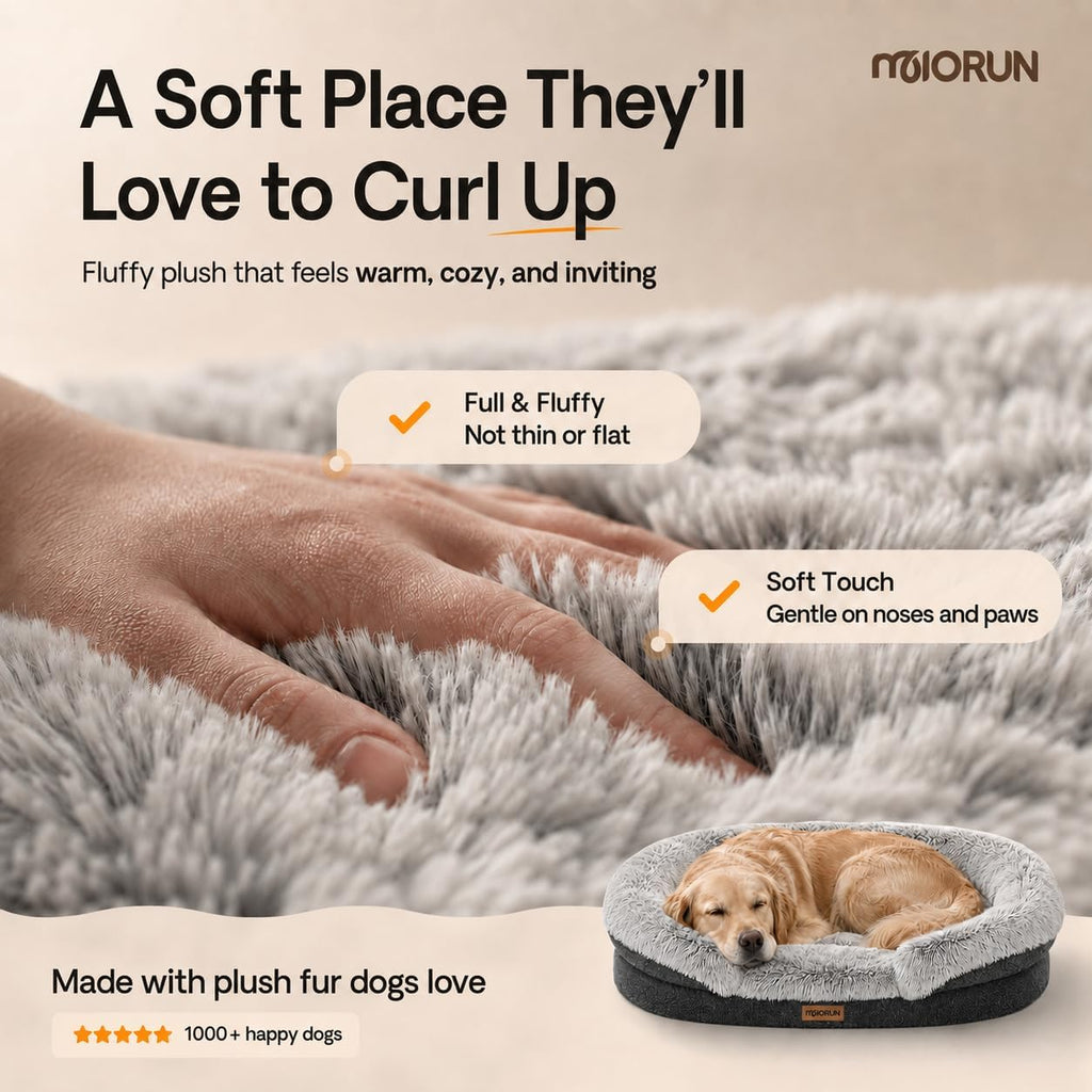 Miorun Fluffy Orthopedic Dog Beds Large Sized Dog, 43" Bolster Sofa Bed