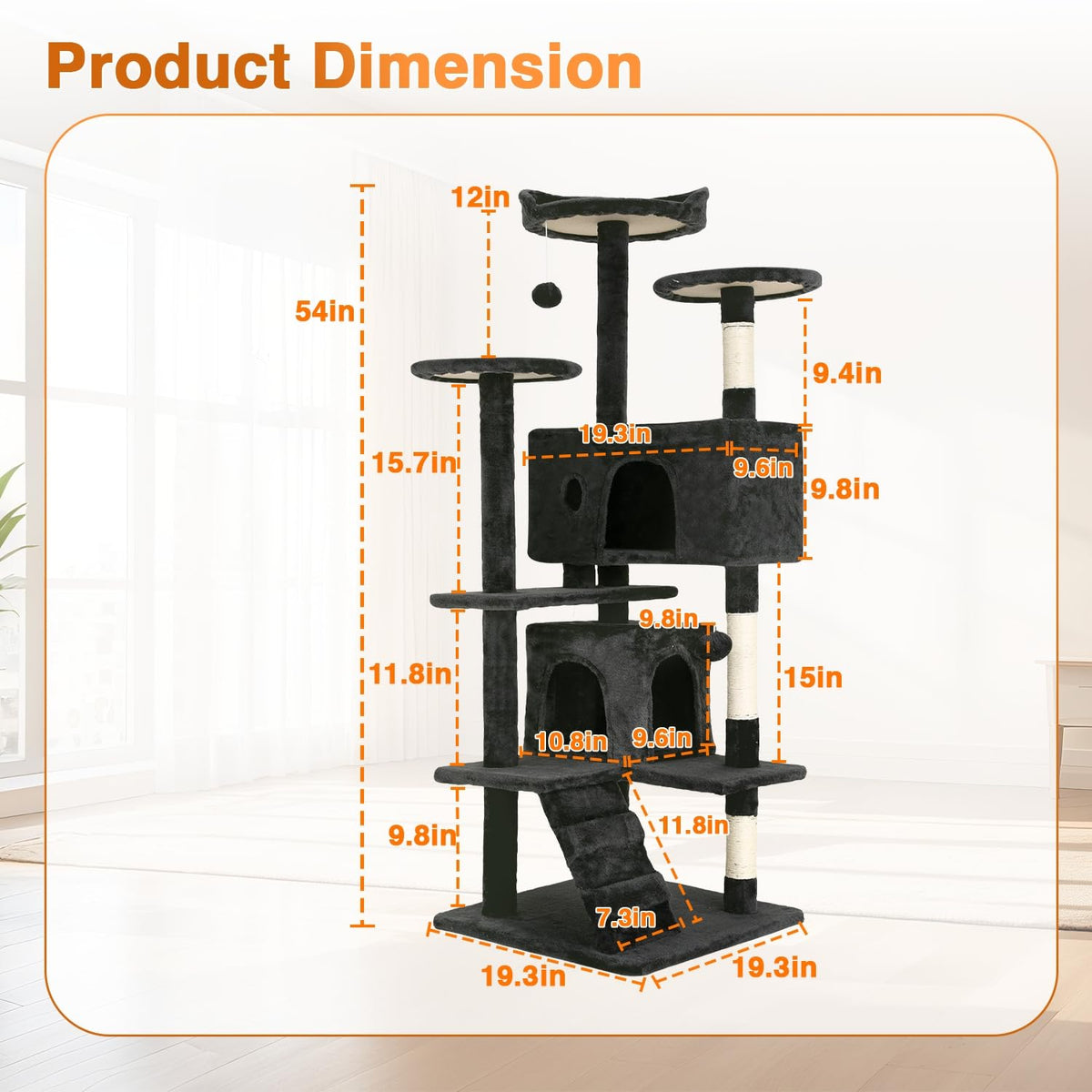 FDW | 54" Cat Tree Tower | Dark Gray | Multi-Level Indoor Activity Center