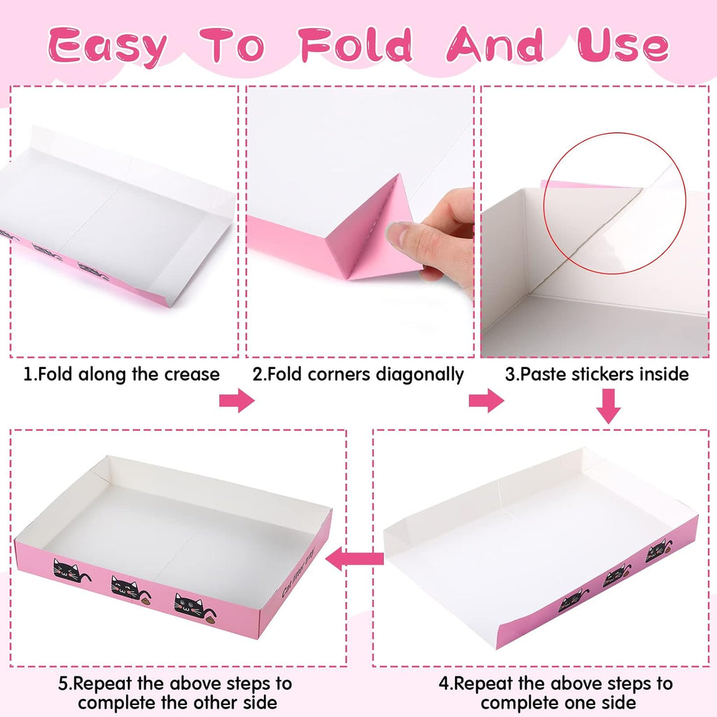 Amyhill 30 Pack Disposable Cat Litter Box Paper Pet Trays,Pink