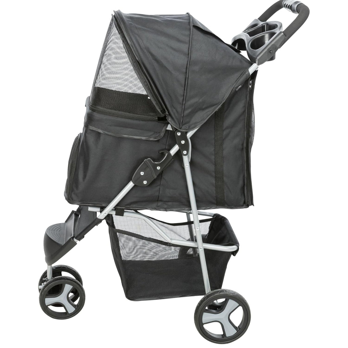 Trixie Foldable Pet Stroller for Cats and Dogs, Pet Carrier Strolling Cart with Weather Cover, Storage Basket, Cup Holde