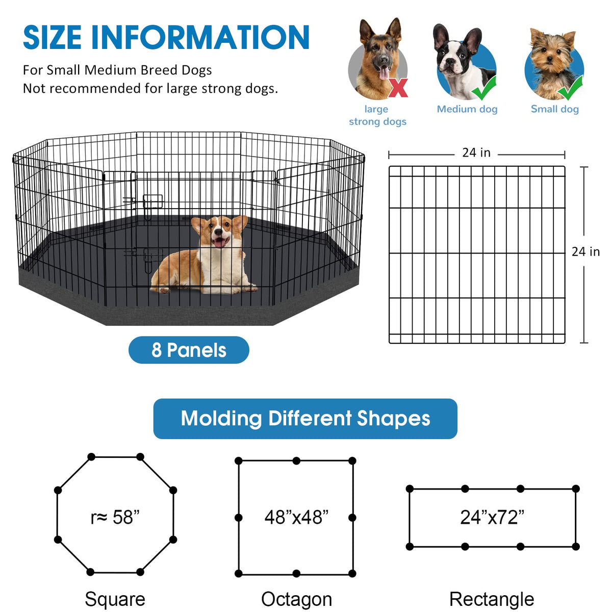 PEEKABOO Foldable Rustproof Dog Playpen with Octagonal Bottom Pad and door