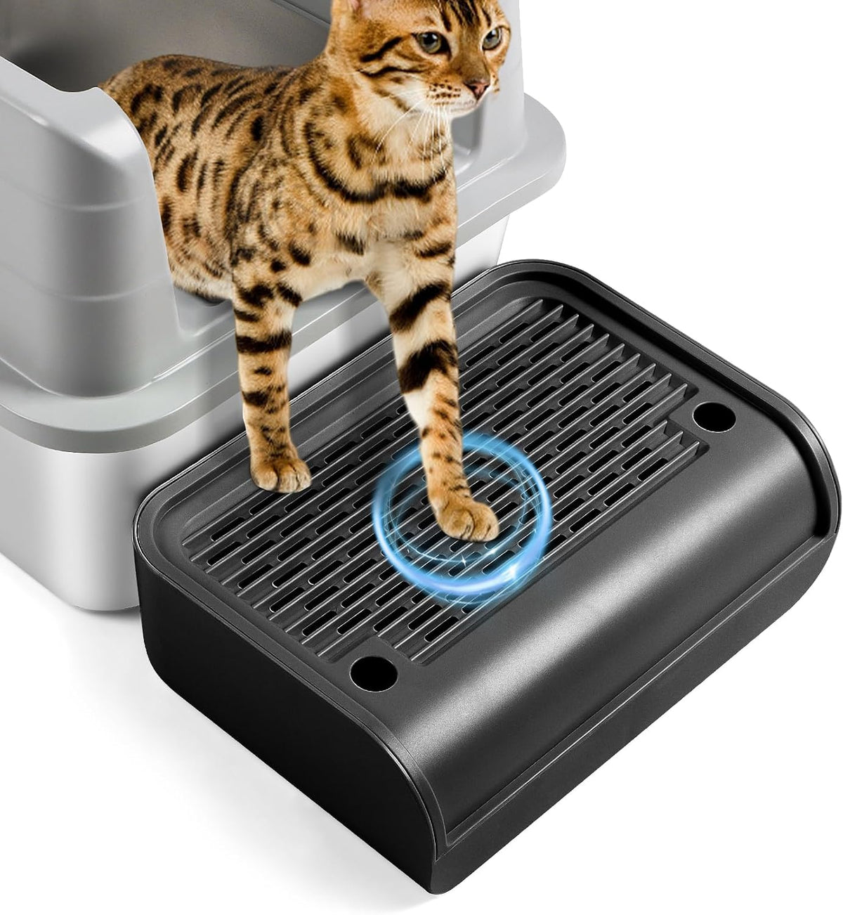 Cat Litter Box Step, Large Cat Litter Ramp with Filter Function, Black