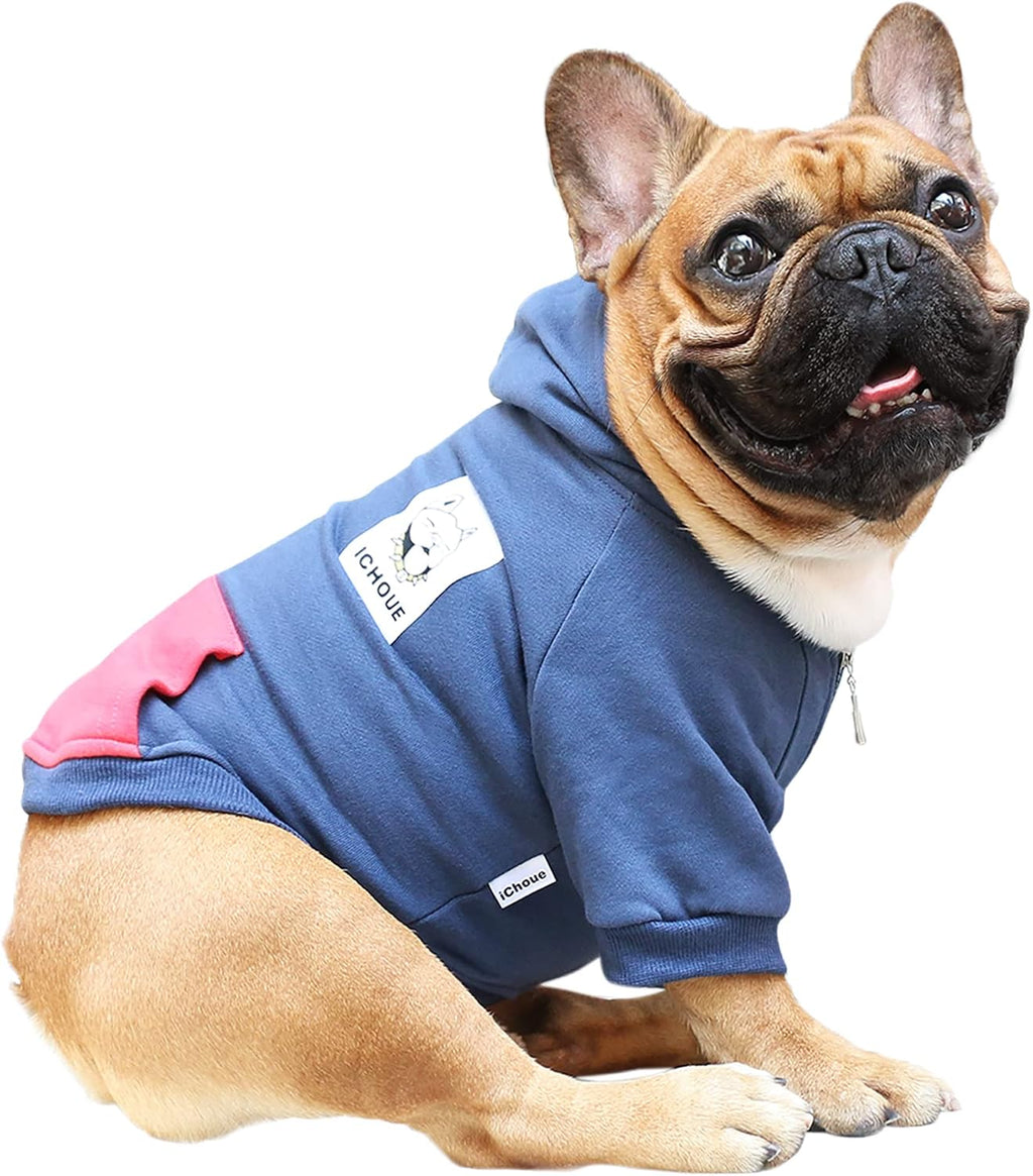 French Bulldog Pug Zipper Pocket Hoodies Clothes Black - Large