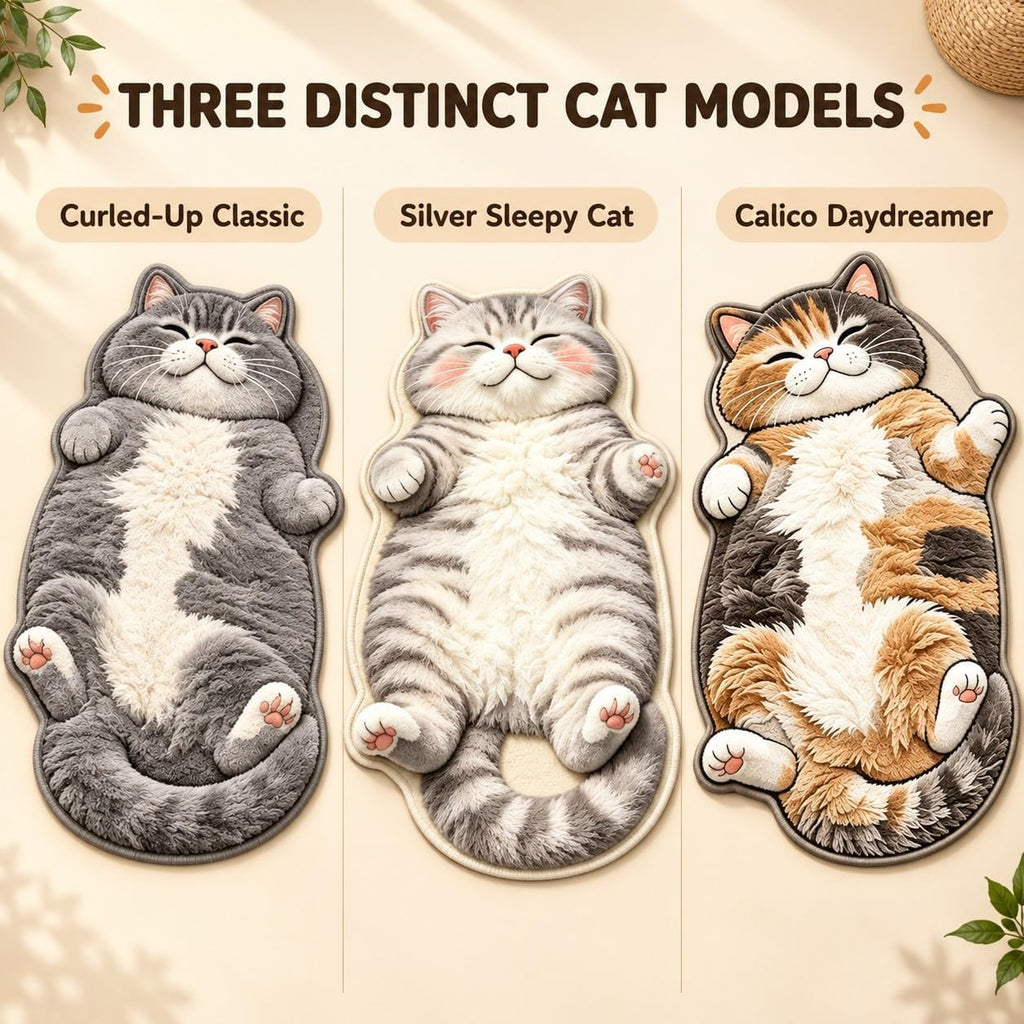 Sleeping Cat Rug, Plush Cat Shaped Floor Mat for Bedroom and Entryway