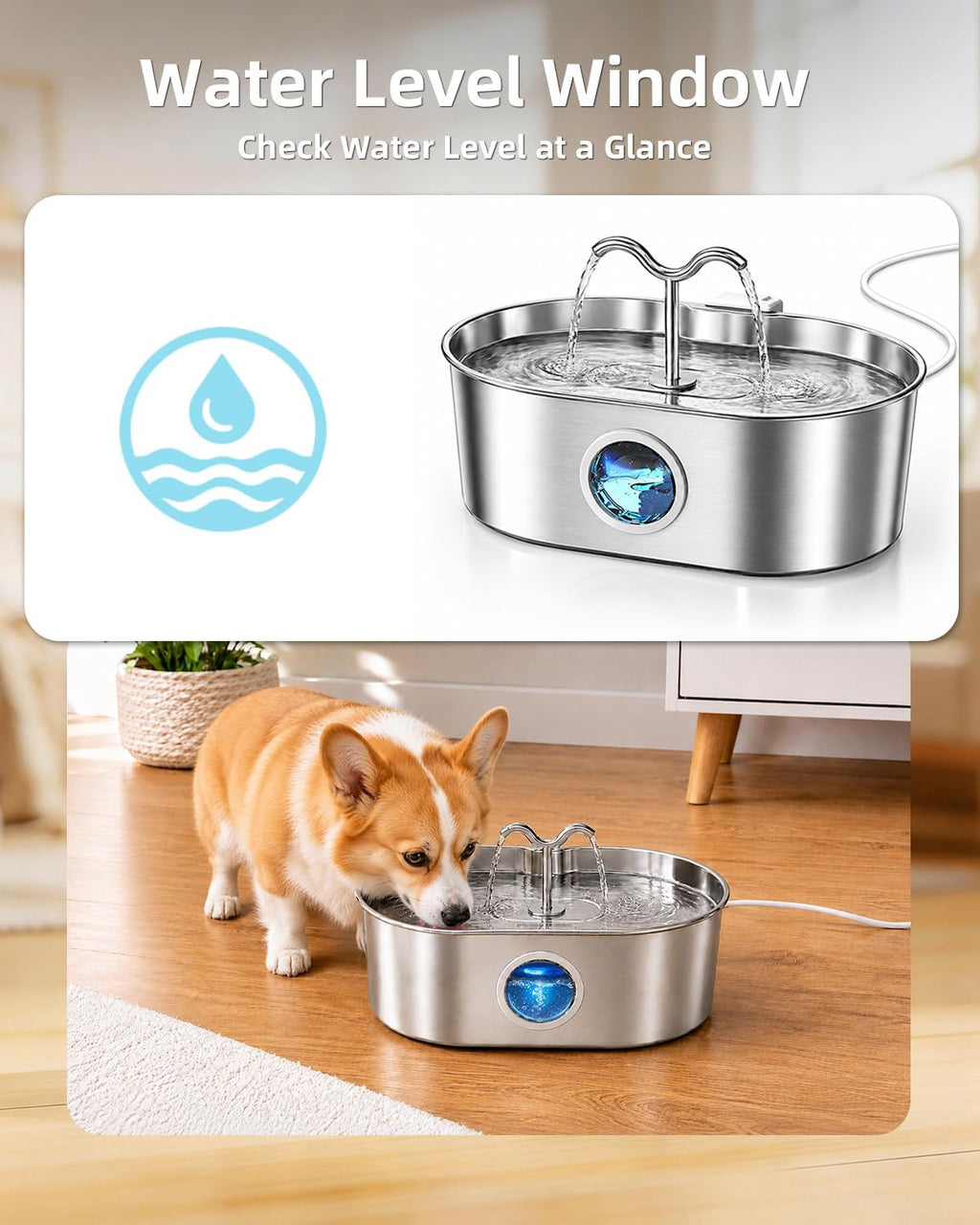 8L/270oz/2Gallon Stainless Steel Dog Water Fountain Pet Fountain