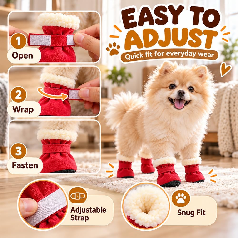 Soft Velvet Puppy Booties Warm Non-Slip Paw Covers for Small Dogs(Black,M)