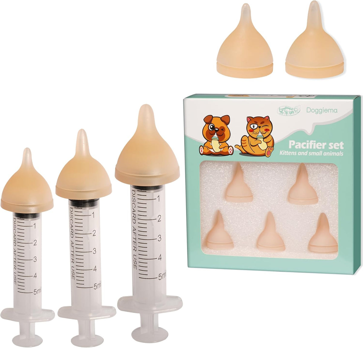 Kittens Feeder Bottle,Silicone Feeding Nipple and Syringes