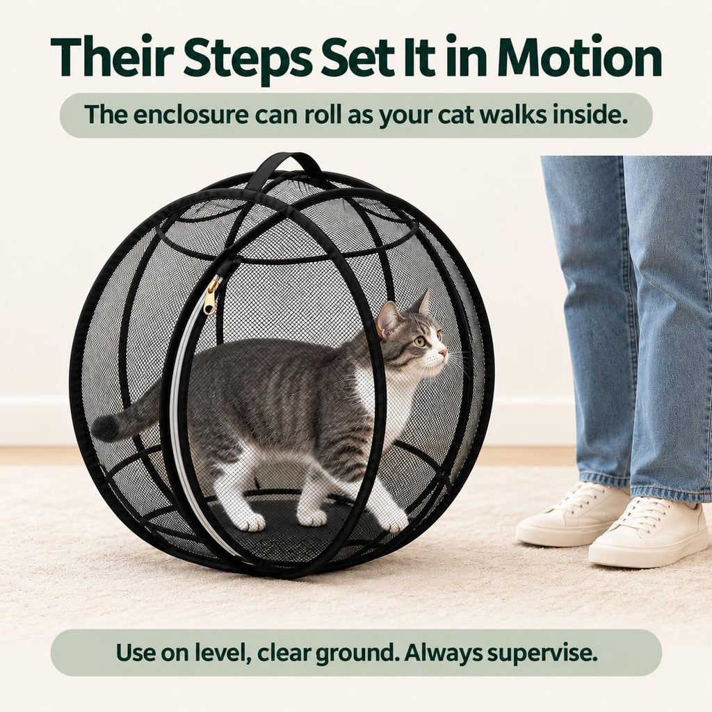Cat Hamster Ball for Outside, Rolling Outdoor Cat Enclosure, Foldable Mesh