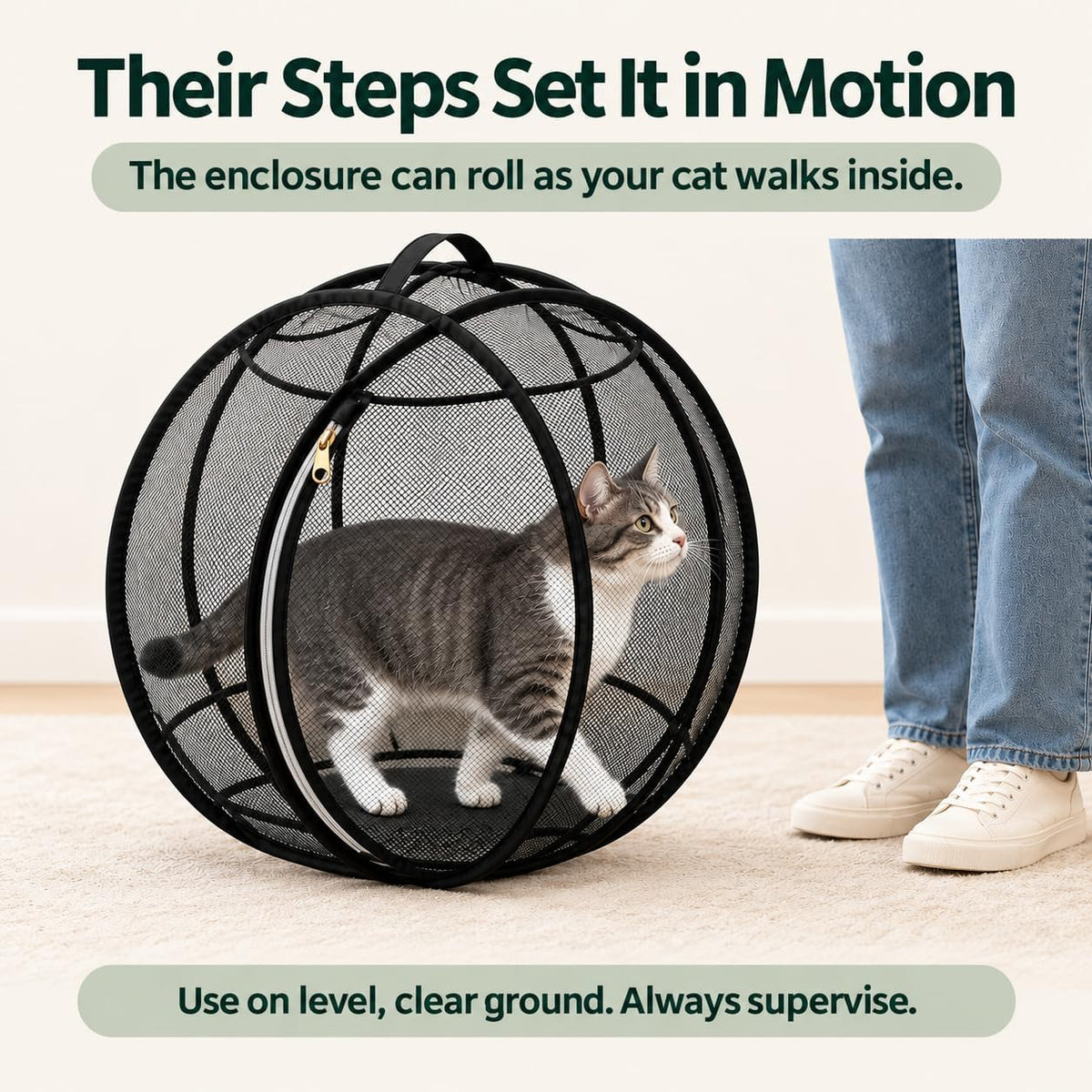 Cat Hamster Ball for Outside, Rolling Outdoor Cat Enclosure, Foldable Mesh