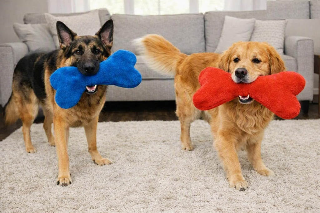 PUREPET Dog Toy Giant Plush Bone 2 Squeakers Mega Huge Sized Soft and Large Play Cuddle (Red)
